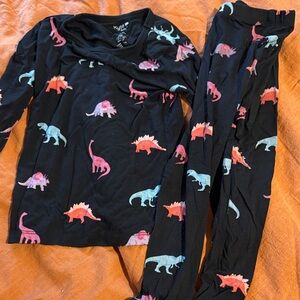 Kyte BABY Black Pajama Set with Pink & Blue Dinosaurs